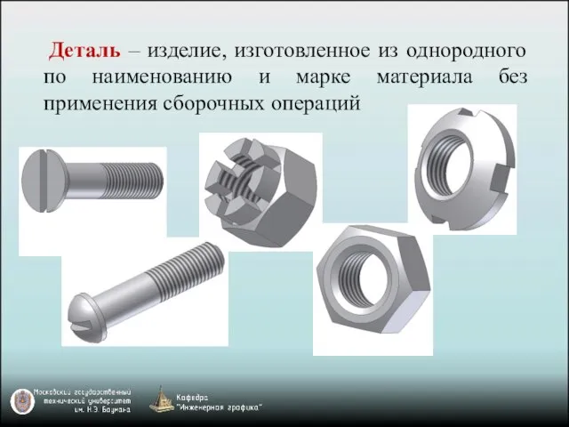 Деталь – изделие, изготовленное из однородного по наименованию и марке материала без применения сборочных операций