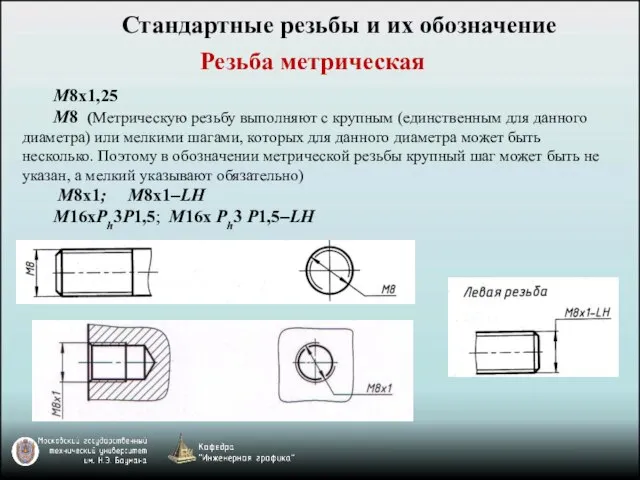 Стандартные резьбы и их обозначение Резьба метрическая М8х1,25 М8 (Метрическую резьбу