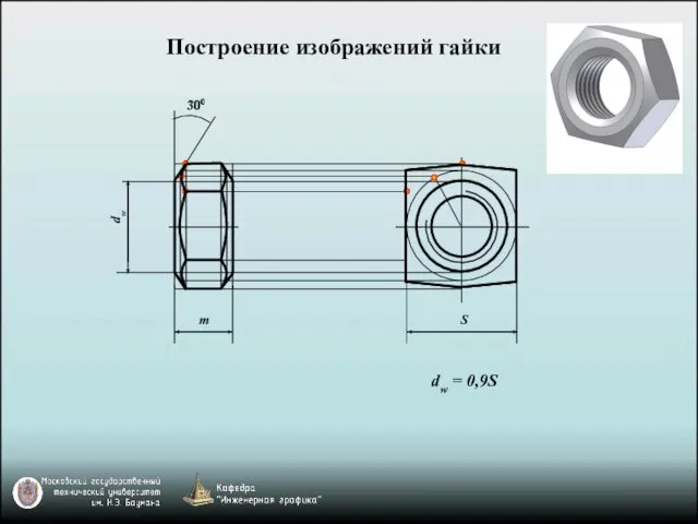 300 S m dw dw = 0,9S Построение изображений гайки