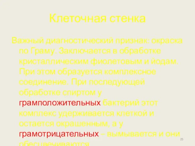 Клеточная стенка Важный диагностический признак: окраска по Граму. Заключается в обработке