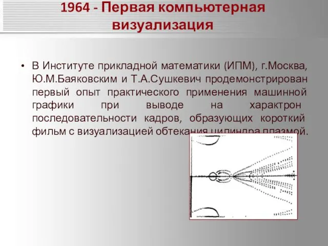 1964 - Первая компьютерная визуализация В Институте прикладной математики (ИПМ), г.Москва,