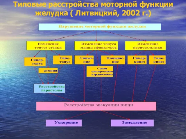 Типовые расстройства моторной функции желудка ( Литвицкий, 2002 г.)