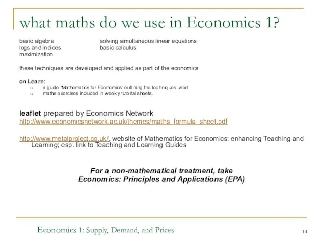 Economics 1: Supply, Demand, and Prices what maths do we use