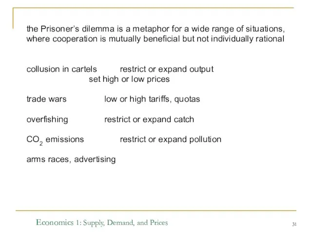 Economics 1: Supply, Demand, and Prices the Prisoner’s dilemma is a