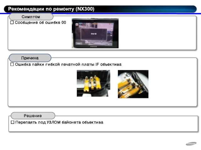 □ Ошибка пайки гибкой печатной платы IF объектива □ Сообщение об