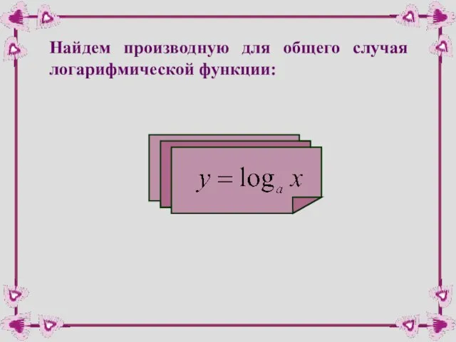 Найдем производную для общего случая логарифмической функции: