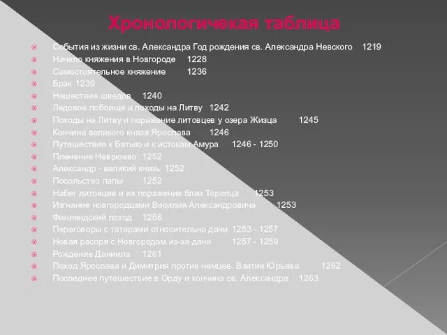 События из жизни св. Александра Год рождения св. Александра Невского 1219