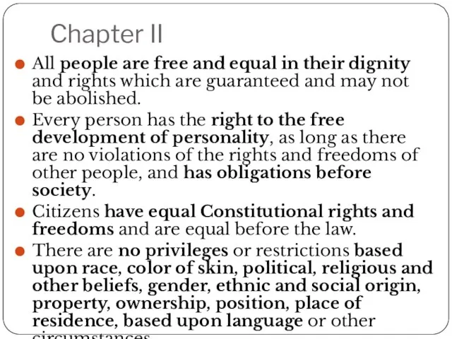 Chapter II All people are free and equal in their dignity