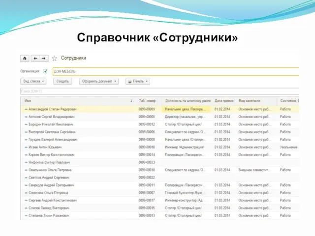 Справочник «Сотрудники»