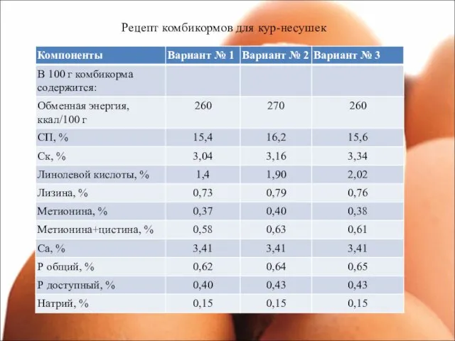 Рецепт комбикормов для кур-несушек