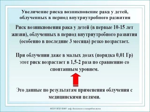 Увеличение риска возникновение рака у детей, облученных в период внутриутробного развития