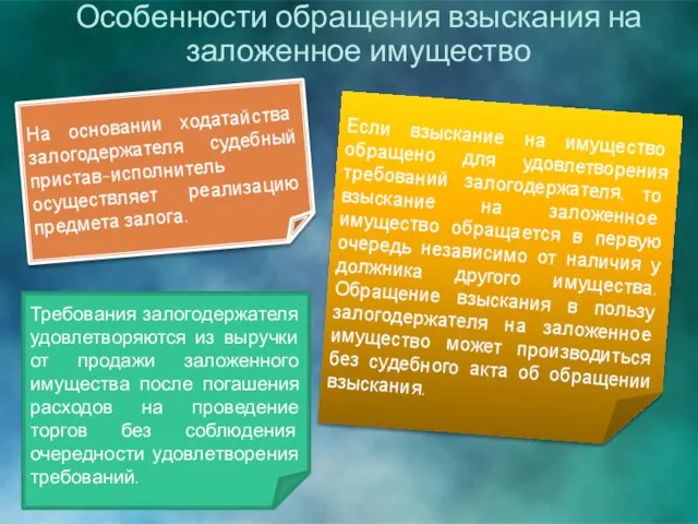 Особенности обращения взыскания на заложенное имущество На основании ходатайства залогодержателя судебный