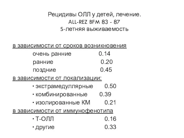 Рецидивы ОЛЛ у детей, лечение. ALL-REZ BFM 83 - 87 5-летняя