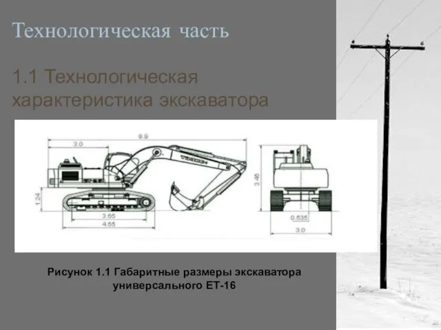 Технологическая часть 1.1 Технологическая характеристика экскаватора Рисунок 1.1 Габаритные размеры экскаватора универсального ЕТ-16