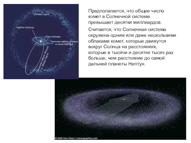 Предполагается, что общее число комет в Солнечной системе превышает десятки миллиардов.