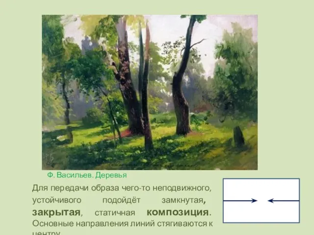 Ф. Васильев. Деревья Для передачи образа чего-то неподвижного, устойчивого подойдёт замкнутая,