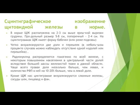 Сцинтиграфическое изображение щитовидной железы в норме. В норме ЩЖ расположена на