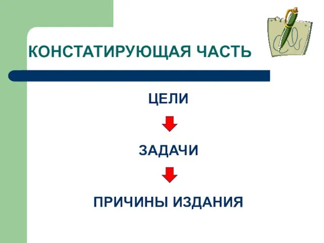 КОНСТАТИРУЮЩАЯ ЧАСТЬ ЦЕЛИ ЗАДАЧИ ПРИЧИНЫ ИЗДАНИЯ