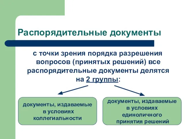 Распорядительные документы с точки зрения порядка разрешения вопросов (принятых решений) все