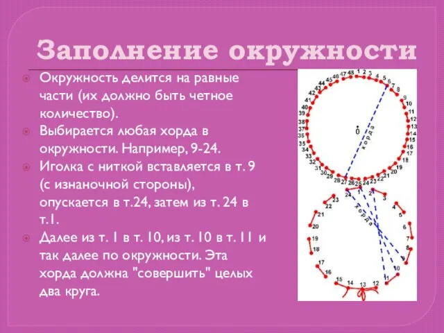 Заполнение окружности Окружность делится на равные части (их должно быть четное