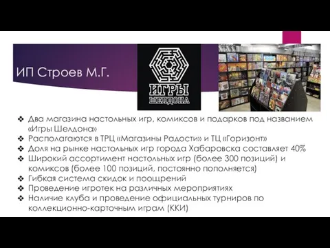 ИП Строев М.Г. Два магазина настольных игр, комиксов и подарков под