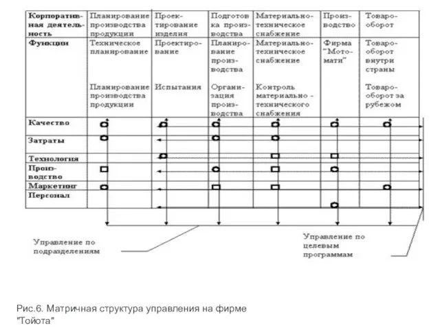 Рис.6. Матричная структура управления на фирме "Тойота"