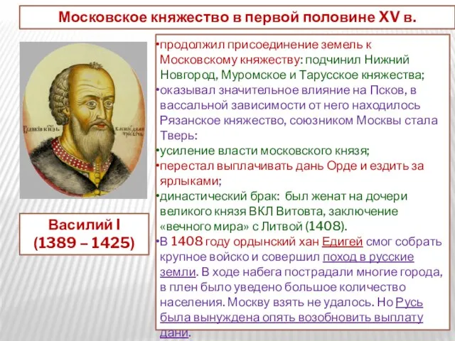 Московское княжество в первой половине XV в. Василий l (1389 –