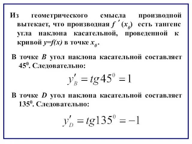 Из геометрического смысла производной вытекает, что производная f ′ (x0) есть