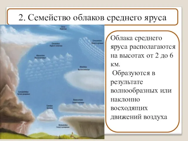 2. Семейство облаков среднего яруса Облака среднего яруса располагаются на высотах