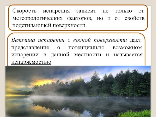 Скорость испарения зависит не только от метеорологических факторов, но и от