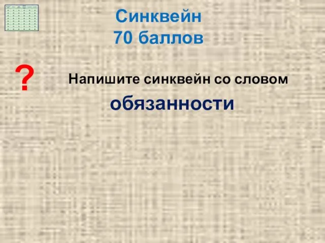 ? Напишите синквейн со словом обязанности Синквейн 70 баллов