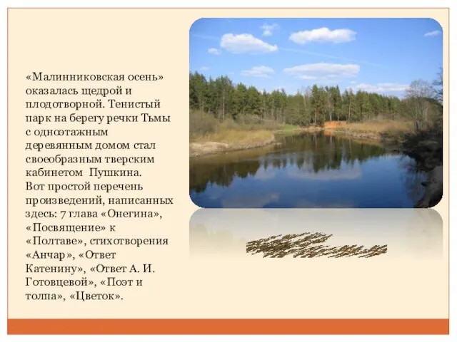 «Малинниковская осень» оказалась щедрой и плодотворной. Тенистый парк на берегу речки