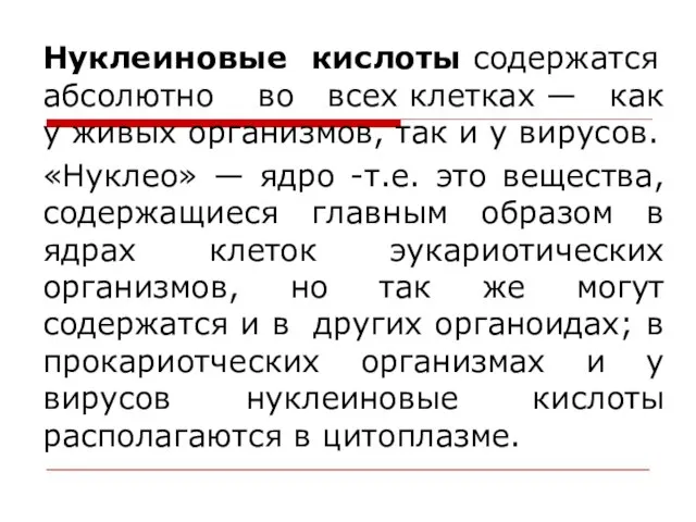 Нуклеиновые кислоты содержатся абсолютно во всех клетках — как у живых