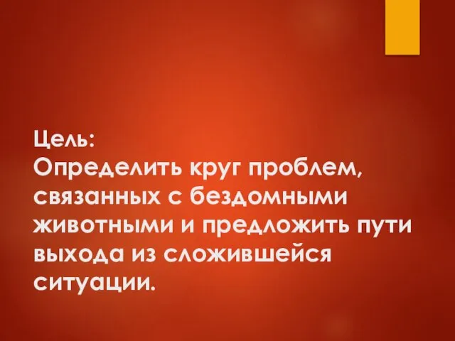 Цель: Определить круг проблем, связанных с бездомными животными и предложить пути выхода из сложившейся ситуации.