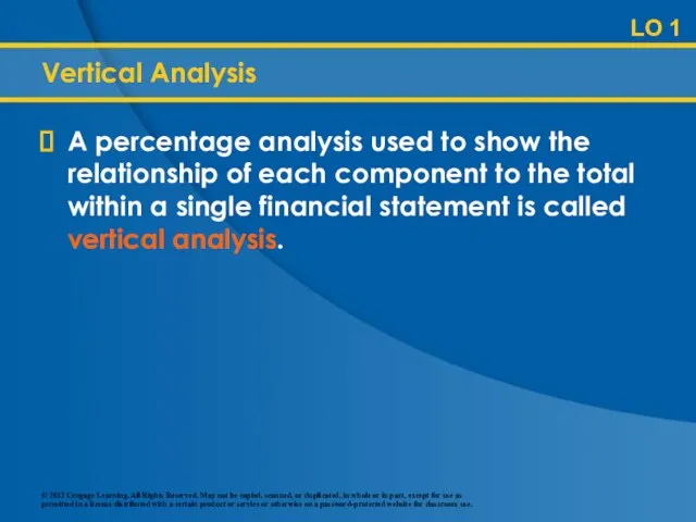 Vertical Analysis A percentage analysis used to show the relationship of