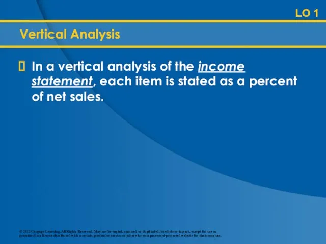 LO 1 Vertical Analysis In a vertical analysis of the income