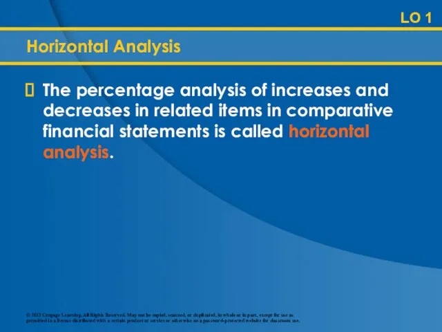 Horizontal Analysis The percentage analysis of increases and decreases in related