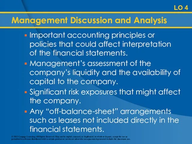 LO 4 Management Discussion and Analysis Important accounting principles or policies