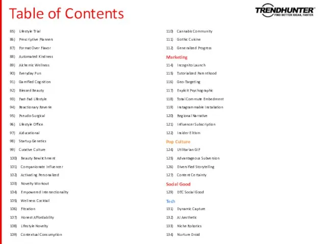 Table of Contents 85) Lifestyle Trial 86) Prescriptive Planners 87) Format