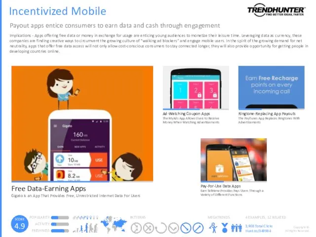 Incentivized Mobile Payout apps entice consumers to earn data and cash