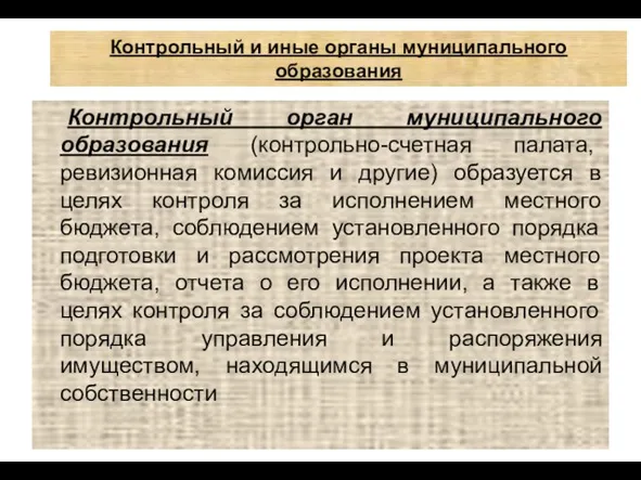 Контрольный и иные органы муниципального образования Контрольный орган муниципального образования (контрольно-счетная