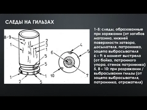 СЛЕДЫ НА ГИЛЬЗАХ 1-5: следы, образованные при заряжании (от загибов магазина,