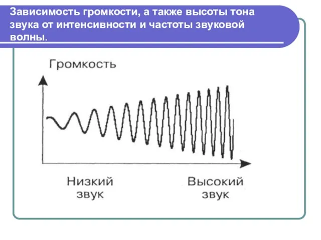 Зависимость громкости, а также высоты тона звука от интенсивности и частоты звуковой волны.