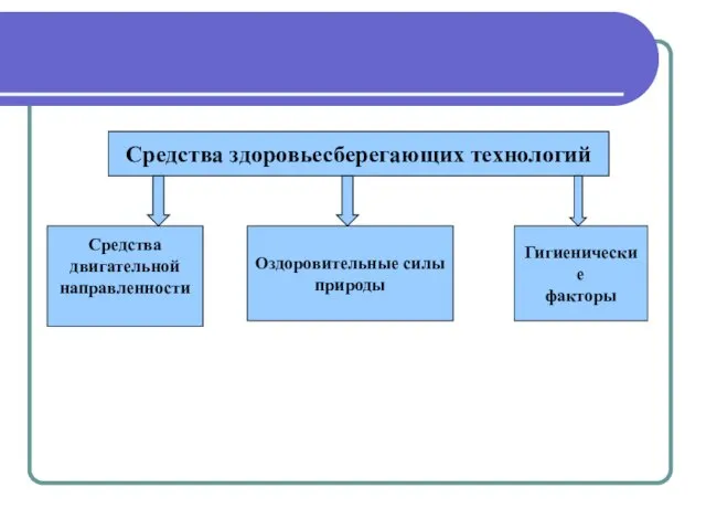 Средства здоровьесберегающих технологий Оздоровительные силы природы Гигиенические факторы Средства двигательной направленности