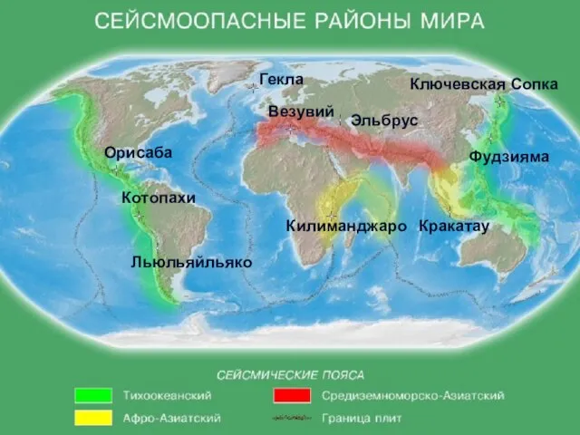 Гекла Везувий Орисаба Котопахи Льюльяйльяко Кракатау Эльбрус Ключевская Сопка Фудзияма Килиманджаро