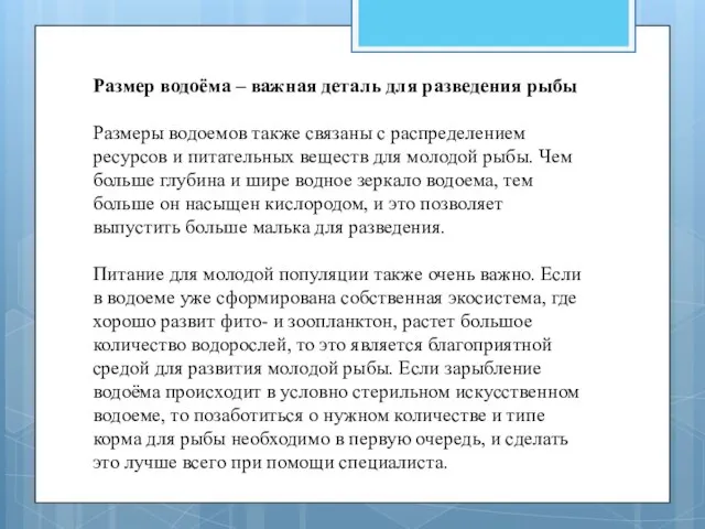 Размер водоёма – важная деталь для разведения рыбы Размеры водоемов также