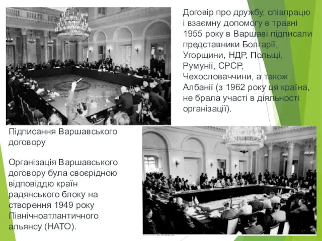 Підписання Варшавського договору Договір про дружбу, співпрацю і взаємну допомогу в