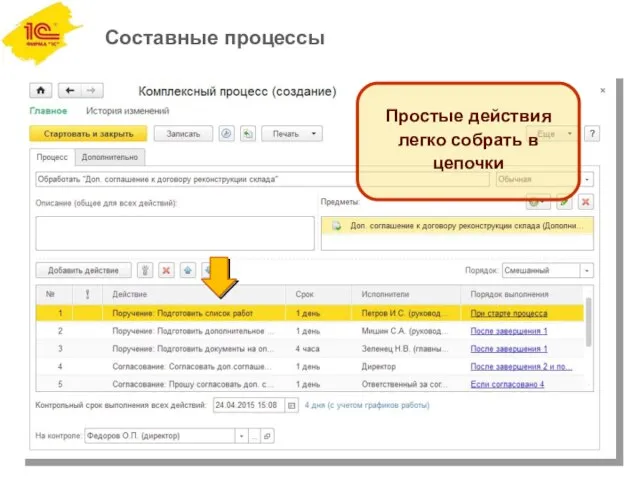 Составные процессы Простые действия легко собрать в цепочки