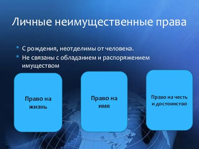 С рождения, неотделимы от человека. Не связаны с обладанием и распоряжением