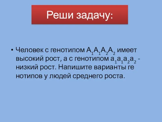 Человек с генотипом А1А1А2А2 имеет высокий рост, а с генотипом а1а1а2а2